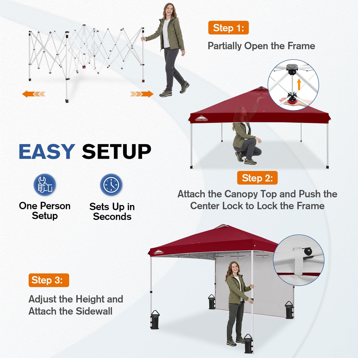 10x10 Pop Up Canopy Tent with 1 Sidewall - Eagle Peak®