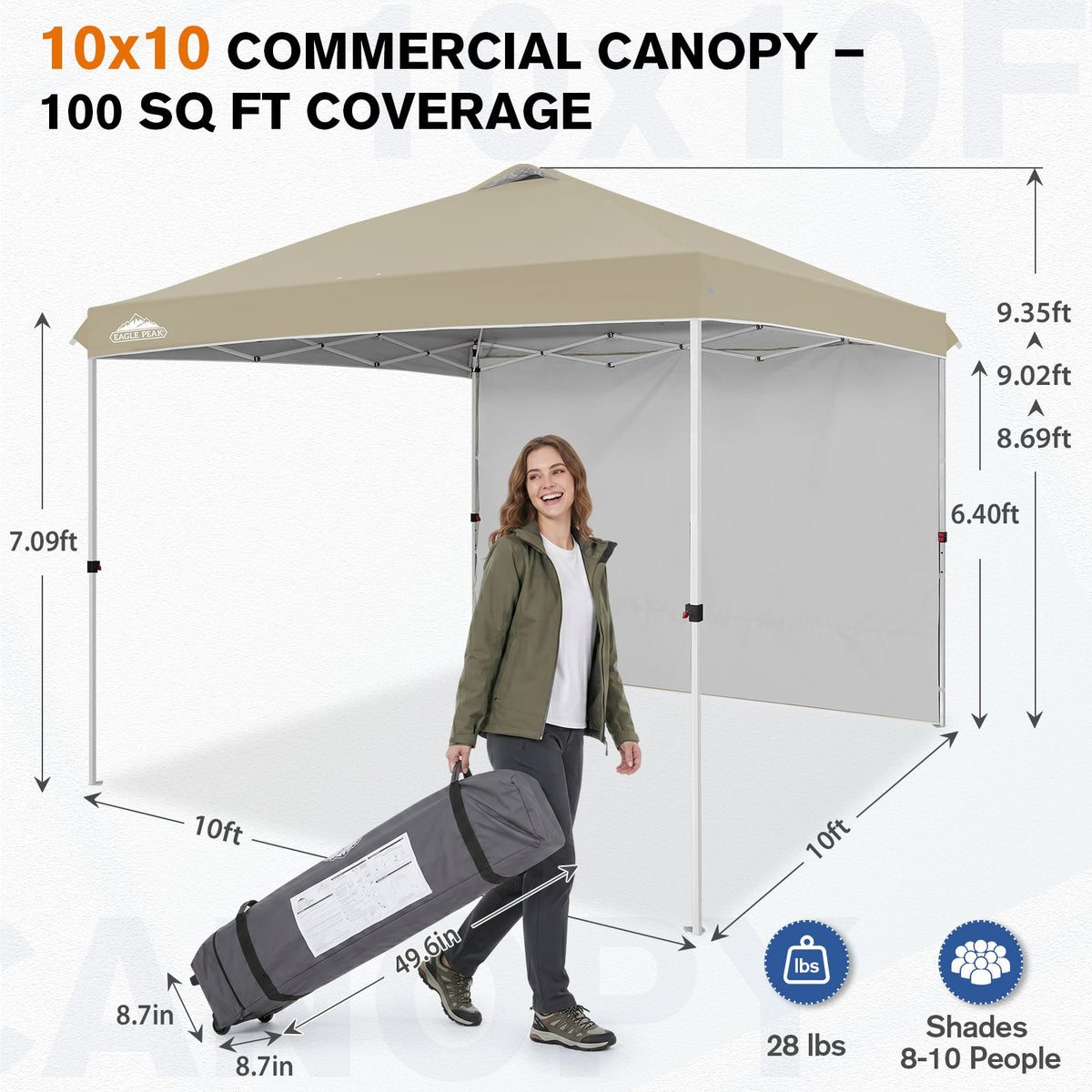 10x10 Pop Up Canopy Tent with 1 Sidewall - Eagle Peak®