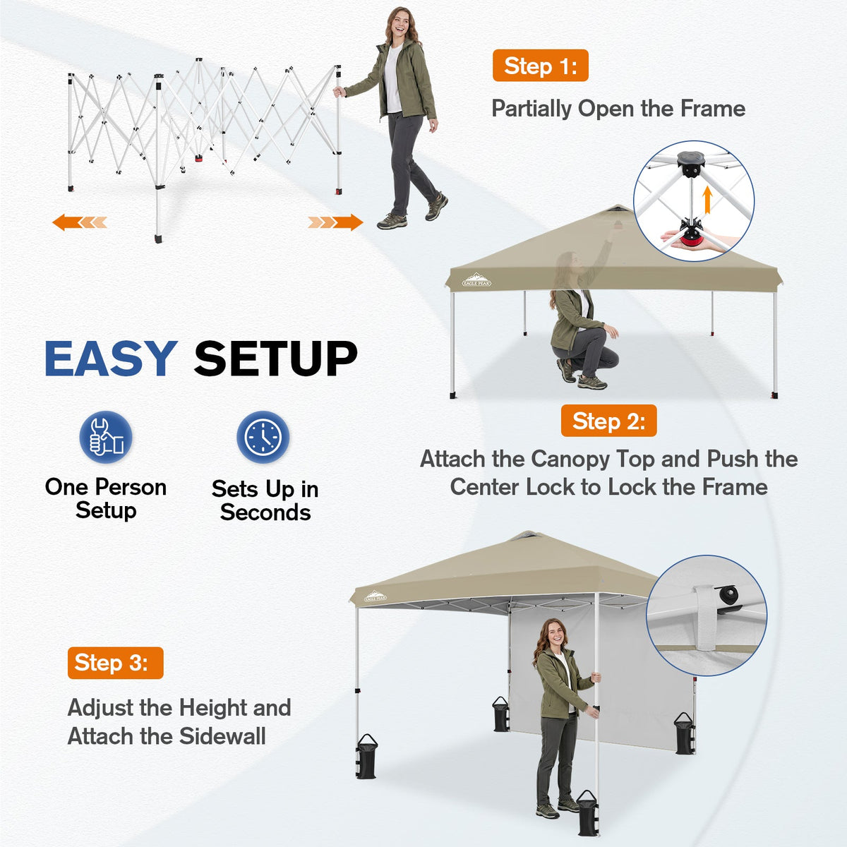 10x10 Pop Up Canopy Tent with 1 Sidewall - Eagle Peak®