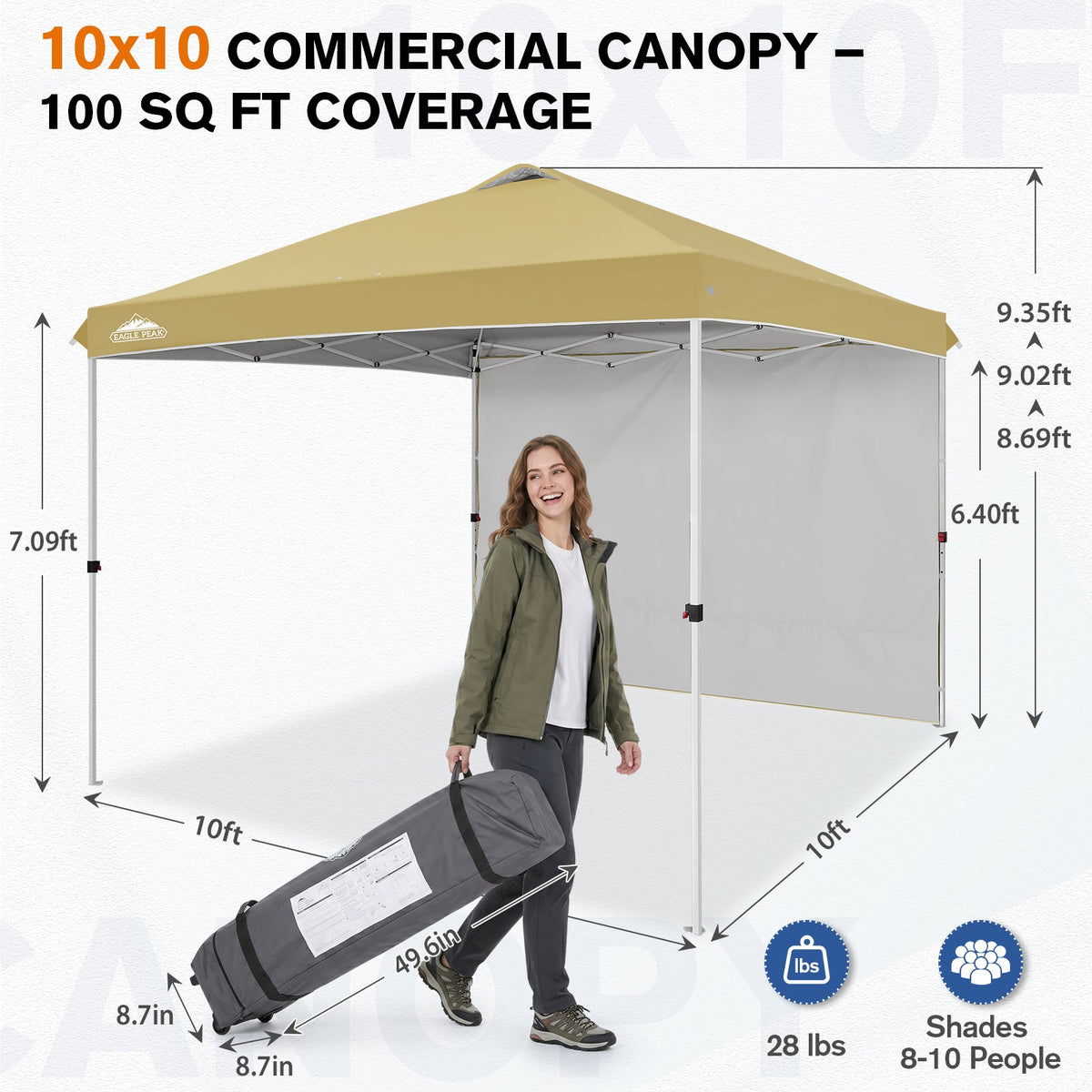 10x10 Pop Up Canopy Tent with 1 Sidewall - Eagle Peak®