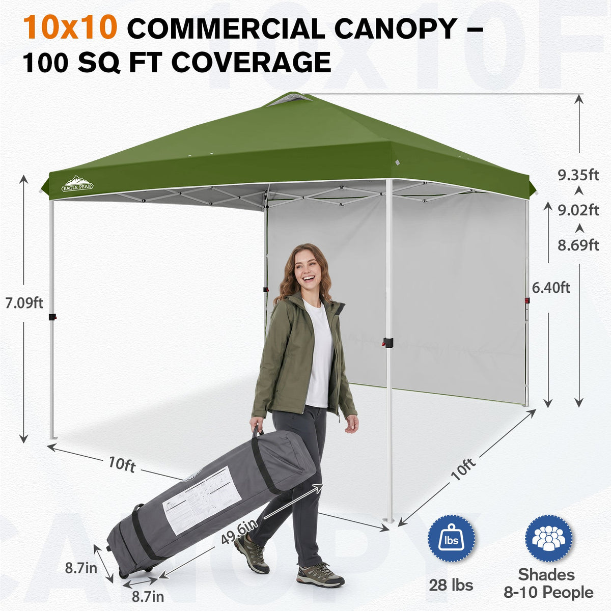 10x10 Pop Up Canopy Tent with 1 Sidewall - Eagle Peak®