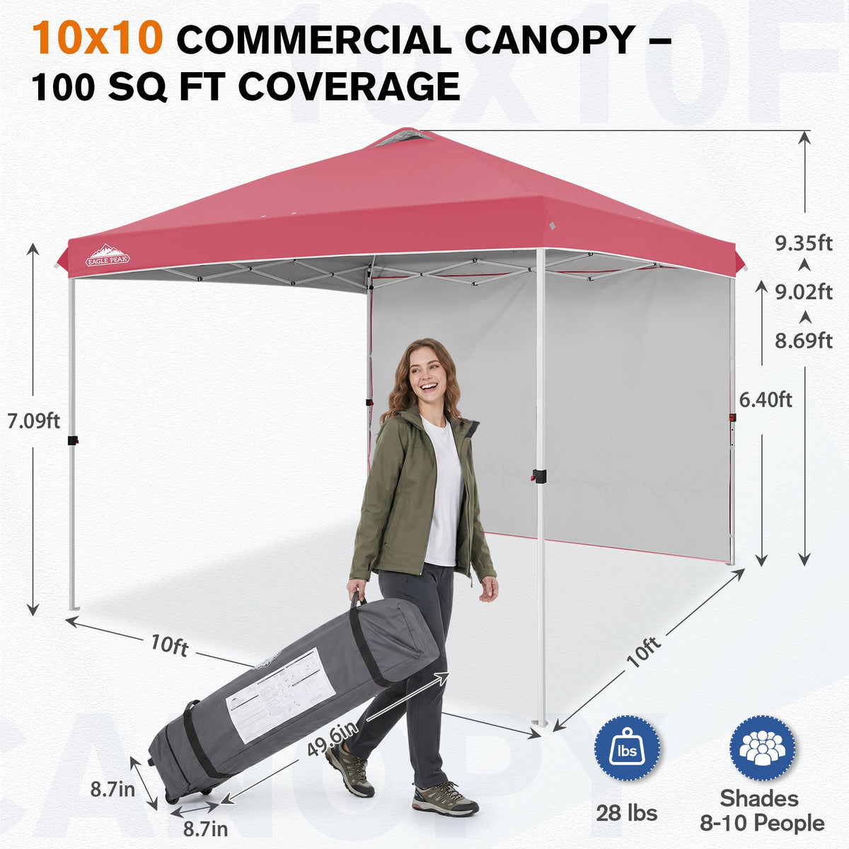 10x10 Pop Up Canopy Tent with 1 Sidewall - Eagle Peak®