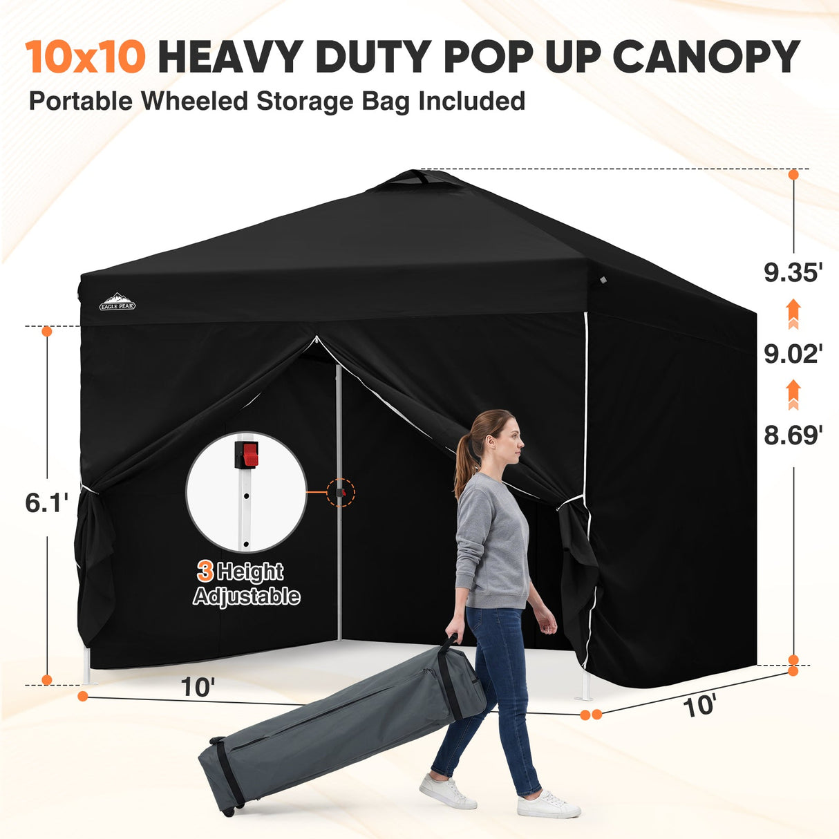 10x10 Pop Up Canopy Tent with Four Sidewalls - Eagle Peak