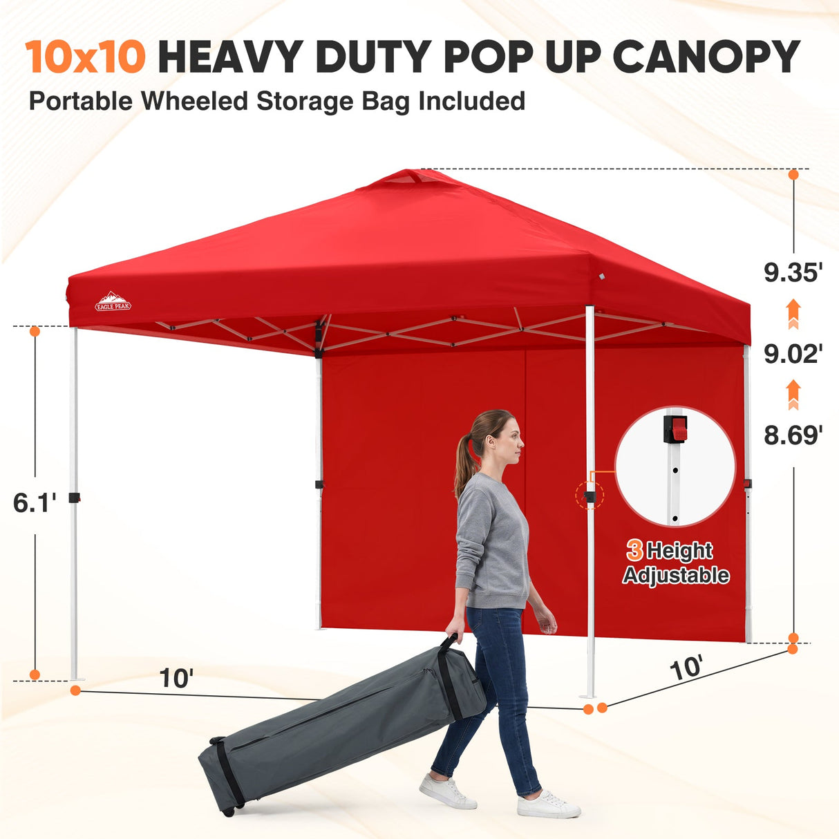 10x10 Pop Up Canopy Tent with One Sidewall - Eagle Peak