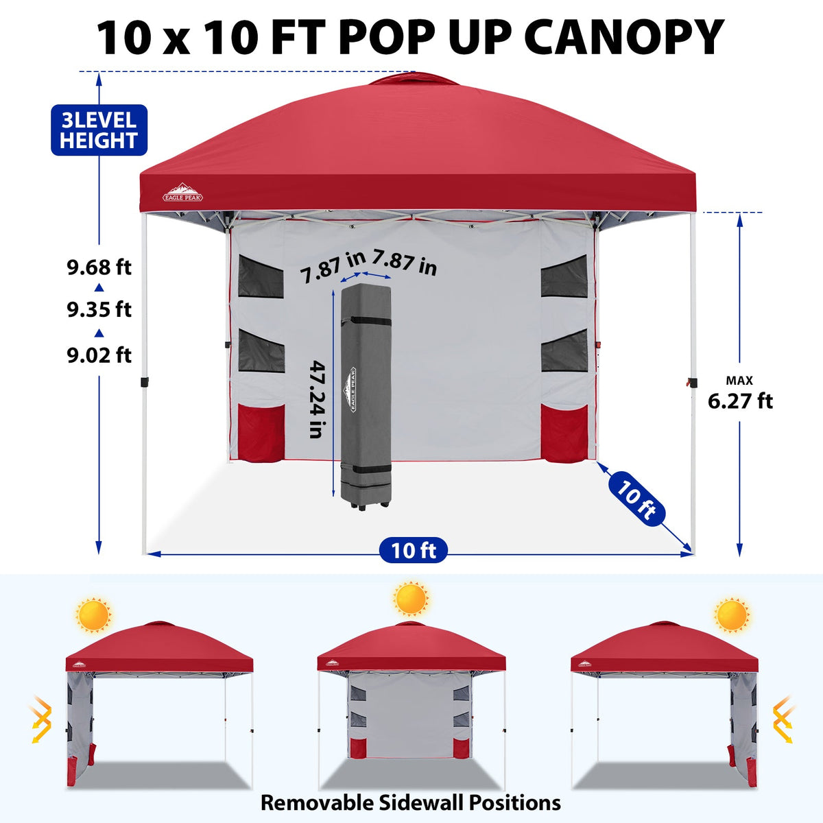 10x10 Pop Up Canopy Tent with Sidewalls & Storage - Eagle Peak®