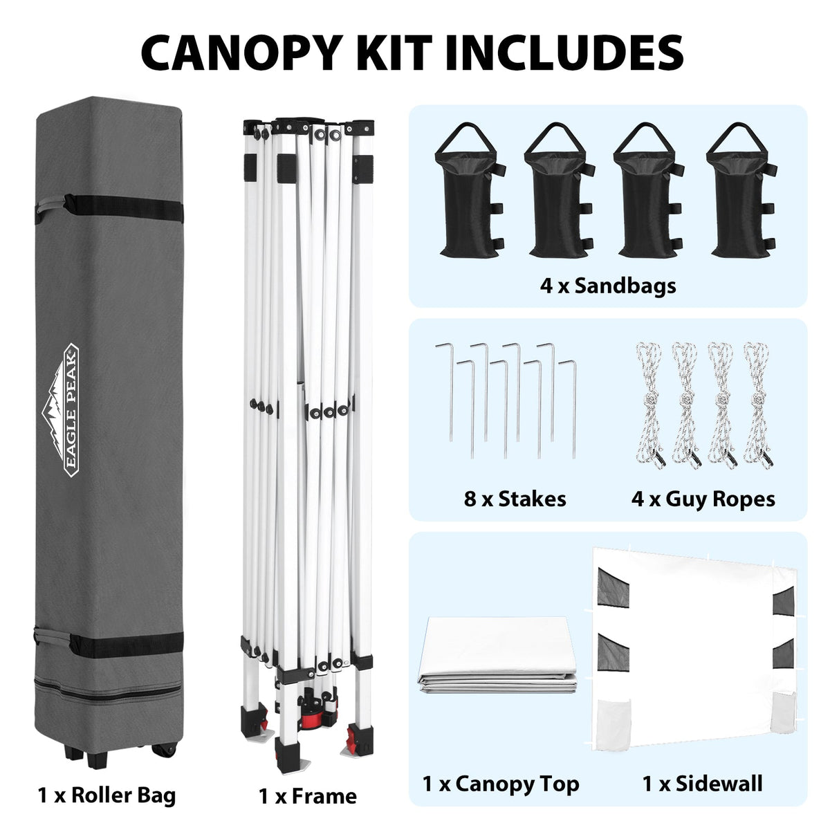 10x10 Pop Up Canopy Tent with Sidewalls & Storage - Eagle Peak®
