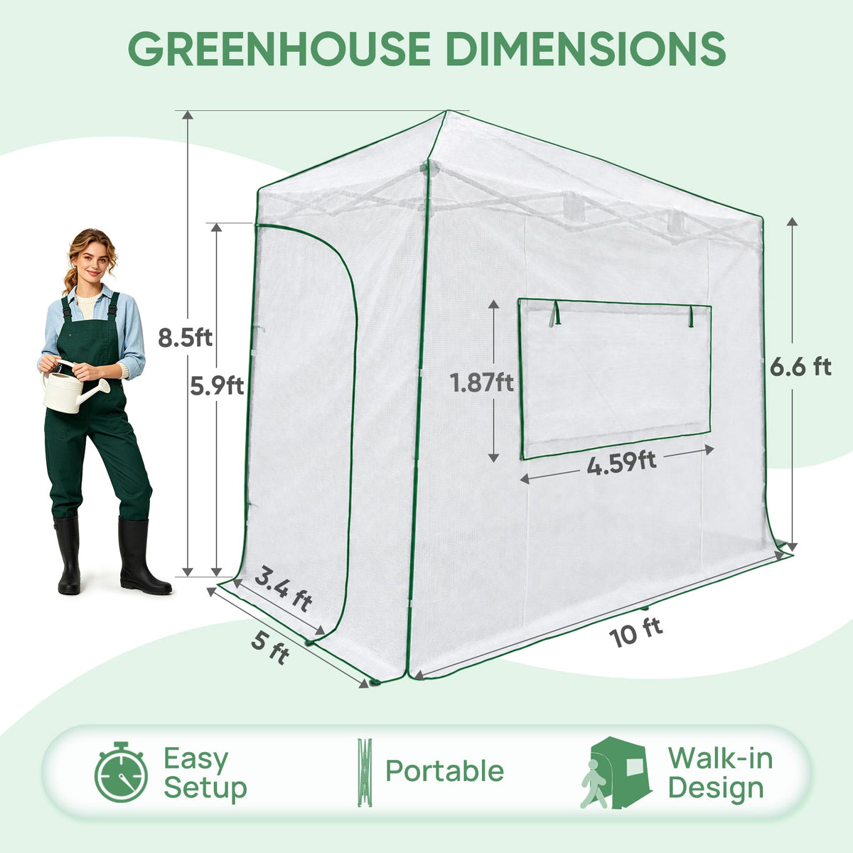 10x5 Easy Setup Pop Up Greenhouse, Lean-To Design - Eagle Peak®