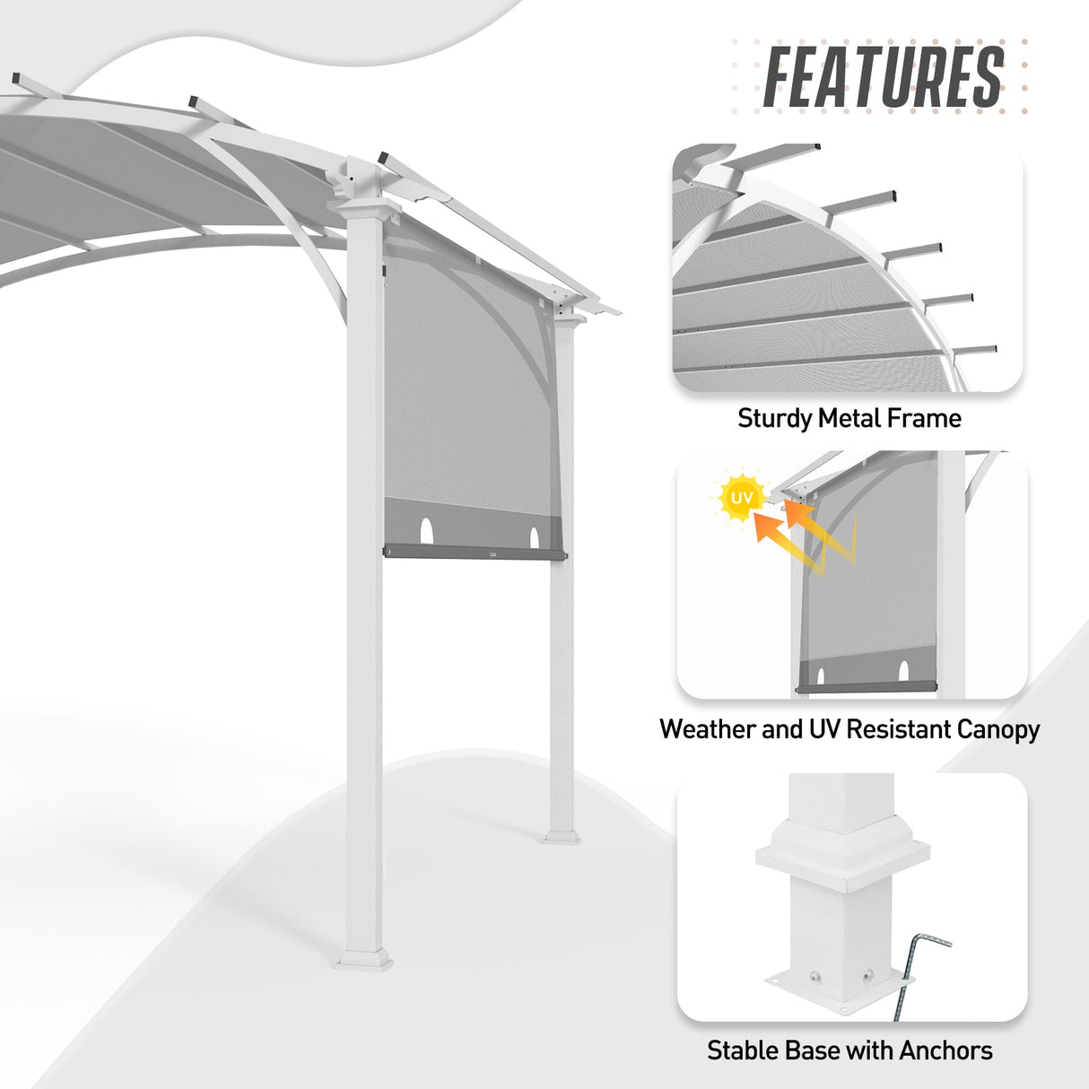 11.4x11.4 Outdoor Pergola with Retractable Textilene Sun Shade Top - Eagle Peak Custom Canopy Tent