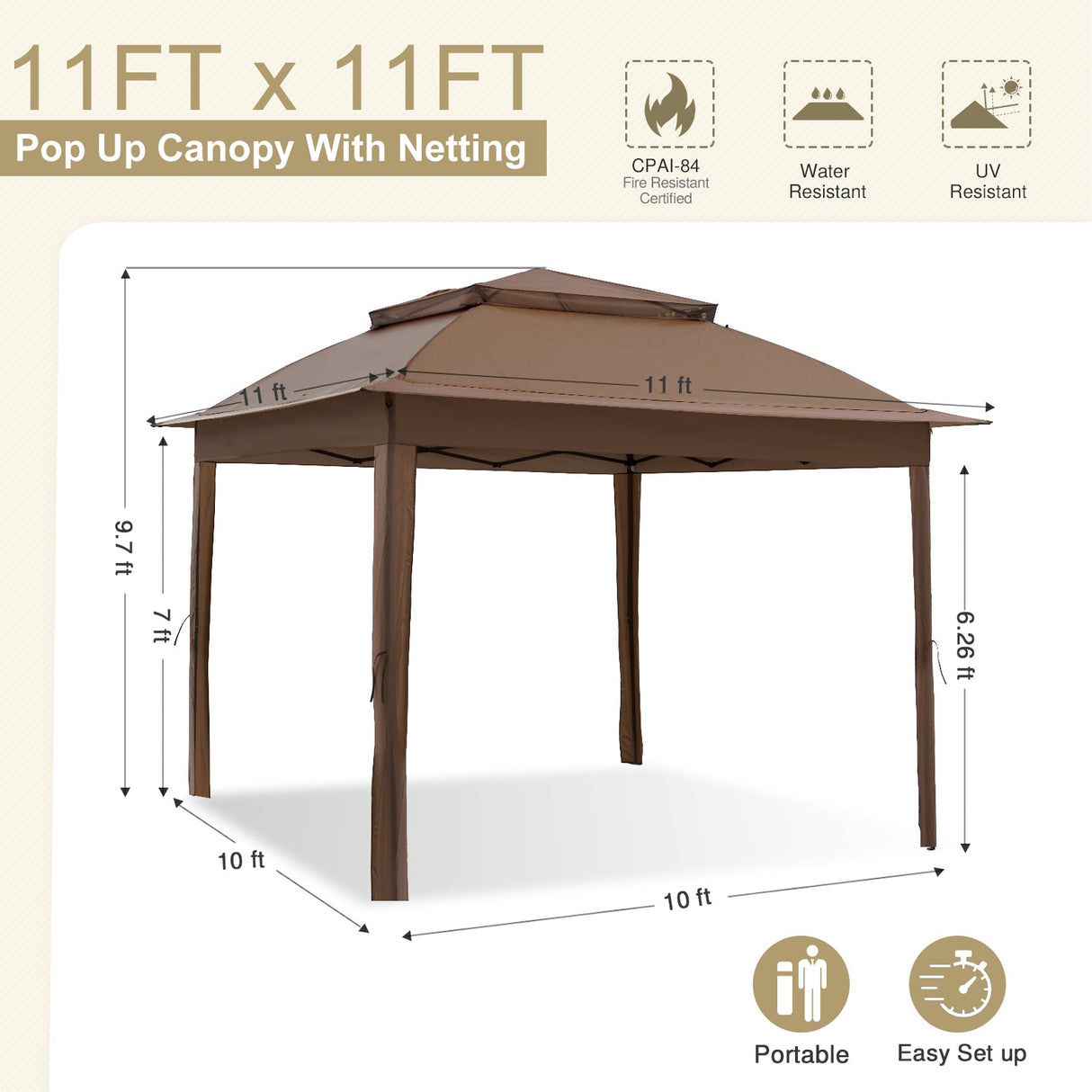 11x11 Pop Up Gazebo Tent with Netting - Eagle Peak Custom Canopy Tent