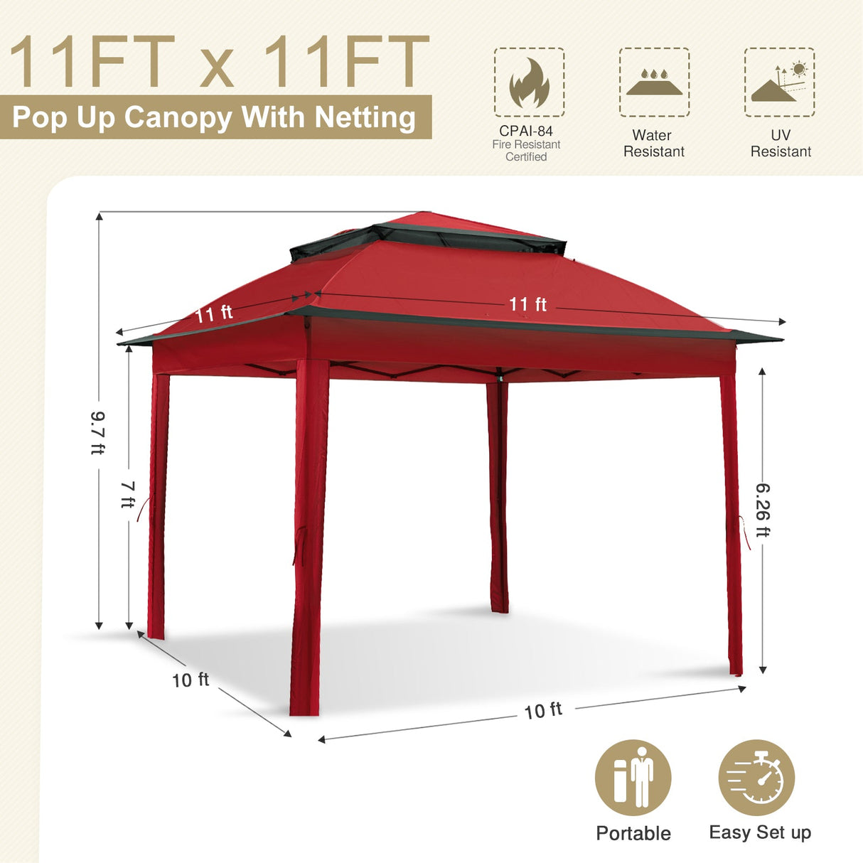 11x11 Pop Up Gazebo Tent with Netting - Eagle Peak Custom Canopy Tent