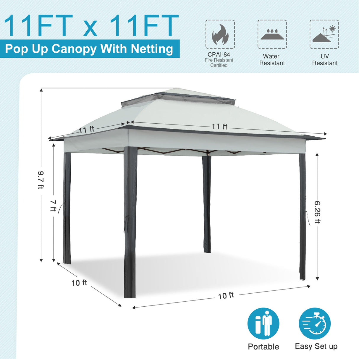 11x11 Pop Up Gazebo Tent with Netting - Eagle Peak Custom Canopy Tent