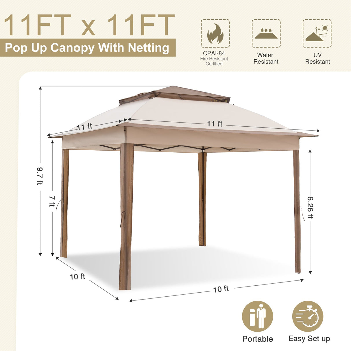 11x11 Pop Up Gazebo Tent with Netting - Eagle Peak Custom Canopy Tent