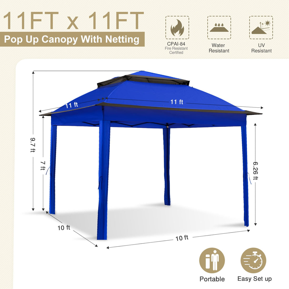 11x11 Pop Up Gazebo Tent with Netting - Eagle Peak Custom Canopy Tent