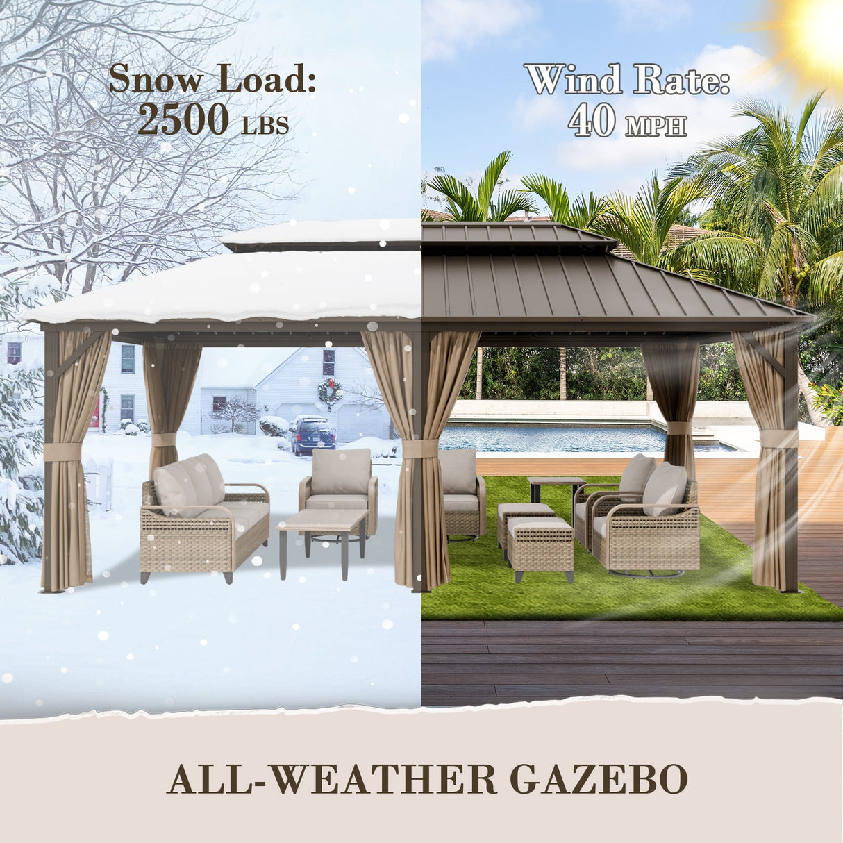 12x10 Hardtop Gazebo, Galvanized Steel Double Roof with Aluminum Frame - Eagle Peak Custom Canopy Tent