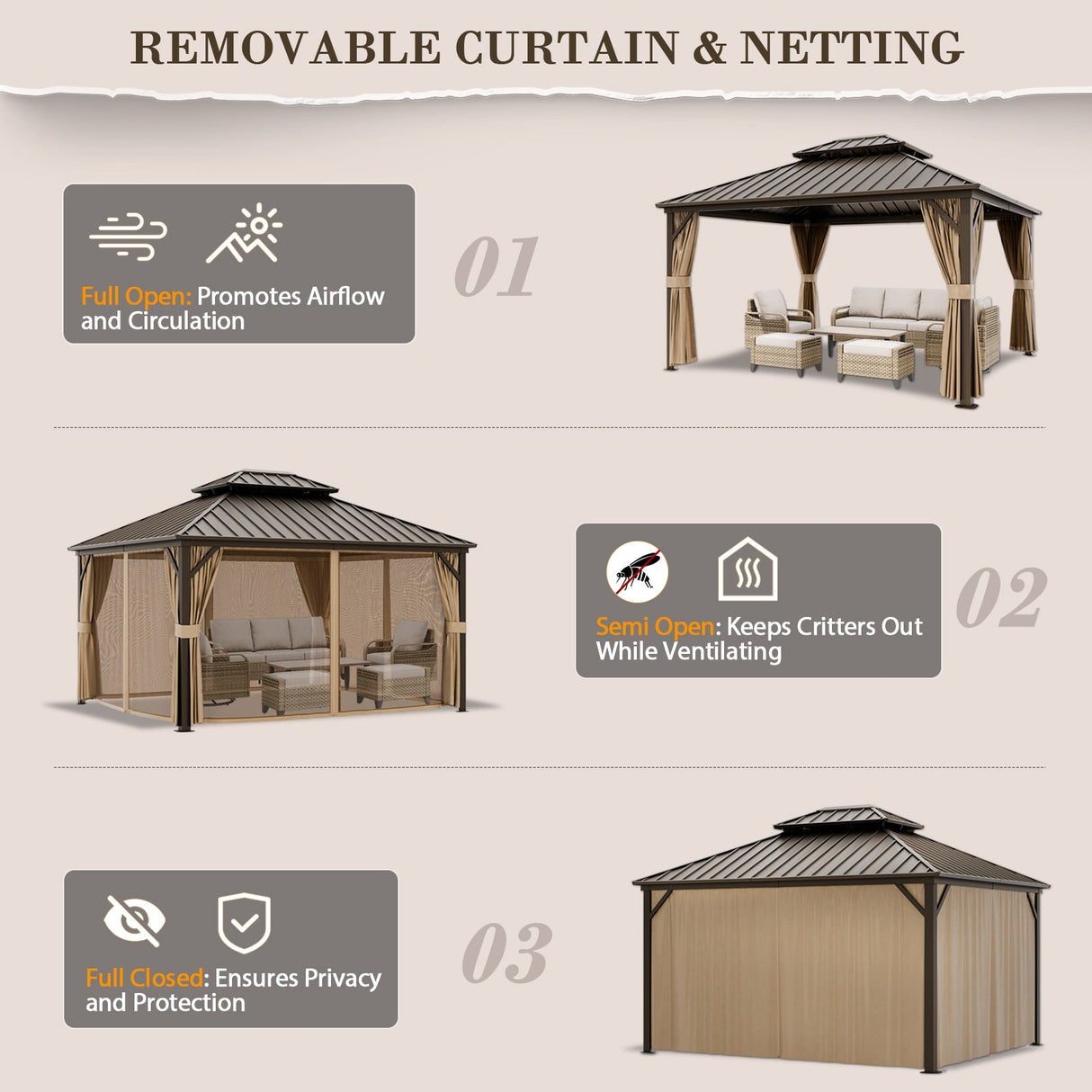 12x10 Hardtop Gazebo, Galvanized Steel Double Roof with Aluminum Frame - Eagle Peak Custom Canopy Tent