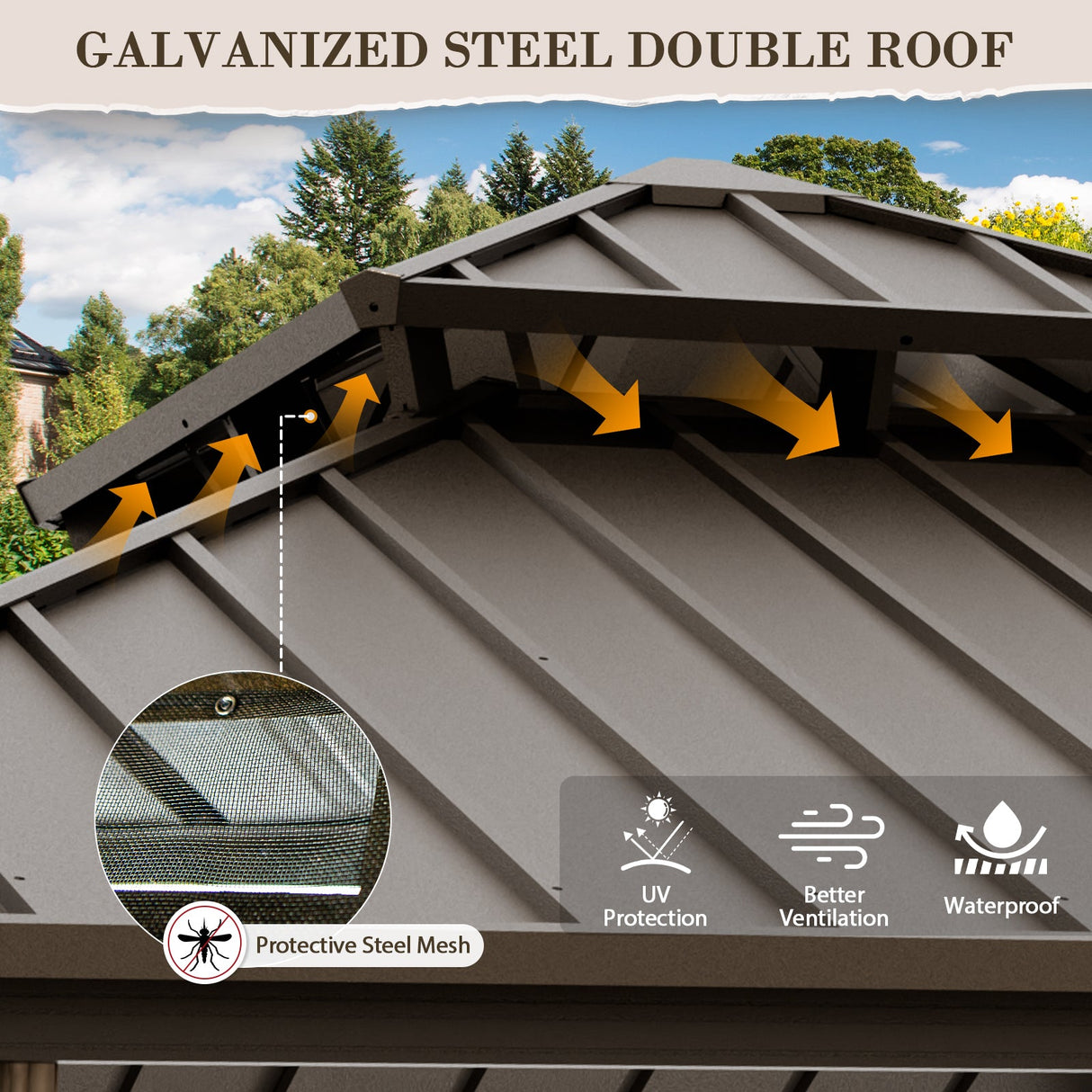 12x10 Hardtop Gazebo, Galvanized Steel Double Roof with Aluminum Frame - Eagle Peak Custom Canopy Tent