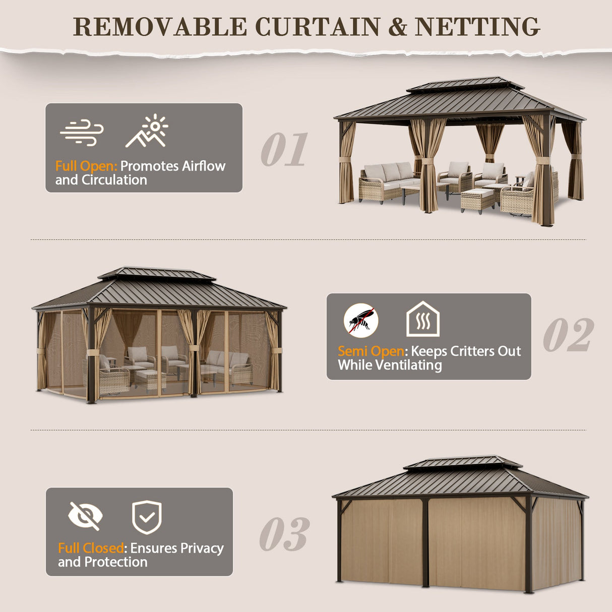 12x10 Hardtop Gazebo, Galvanized Steel Double Roof with Aluminum Frame - Eagle Peak Custom Canopy Tent
