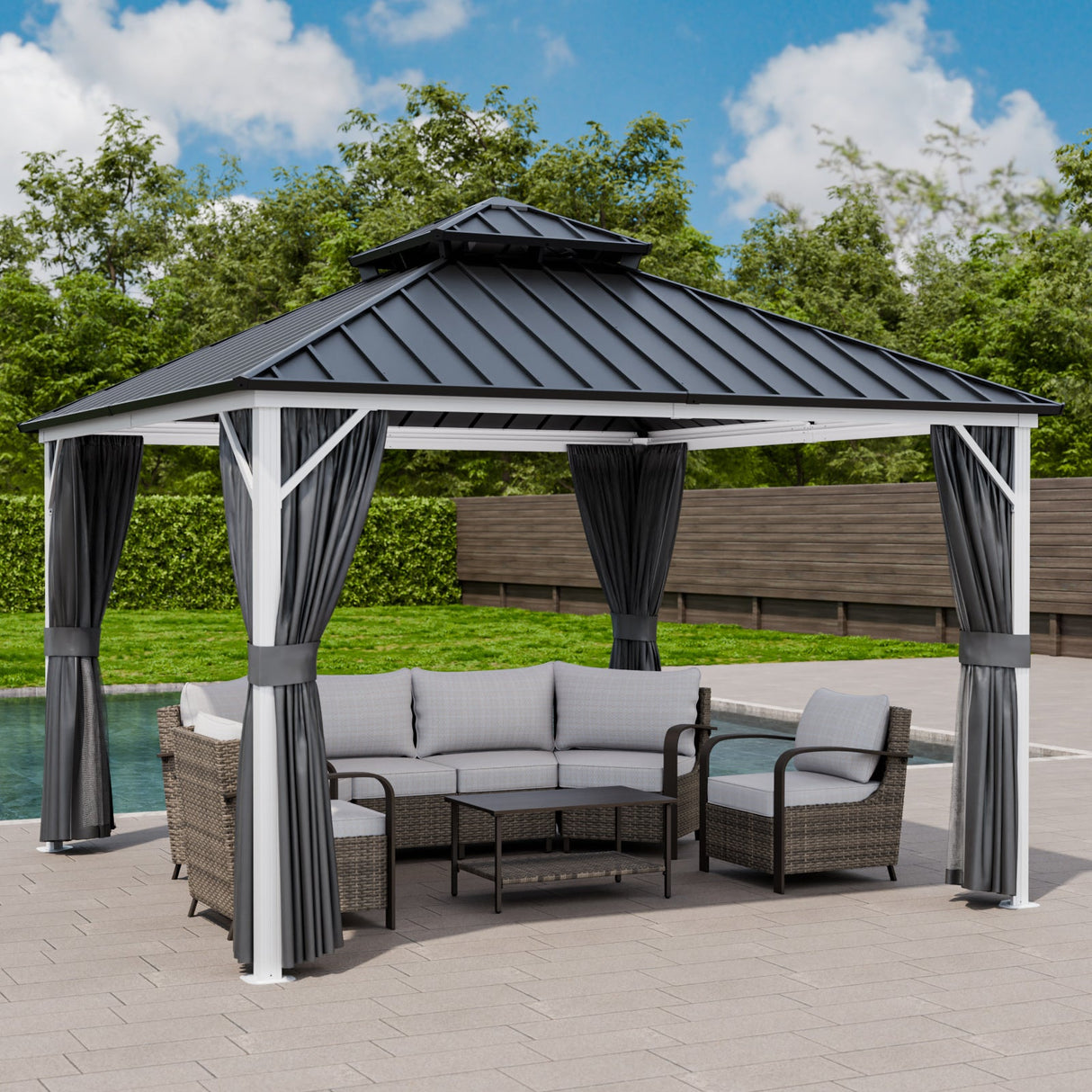 12x10/12x12/12x14/12x16/12x18/12x20 Hardtop Gazebo, Galvanized Steel Double Roof with Aluminum Frame - Eagle Peak Custom Canopy Tent