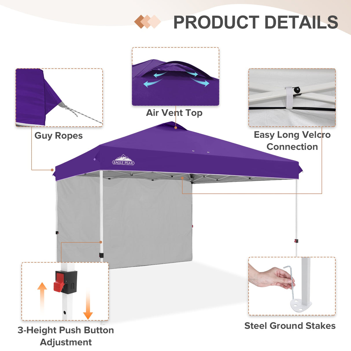 12x12 Commercial Heavy Duty Pop up Canopy with 1 Sidewall - Eagle Peak Custom Canopy Tent