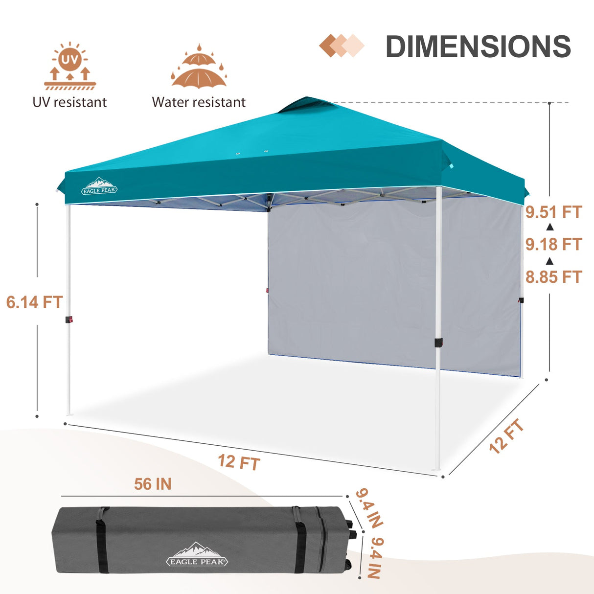 12x12 Commercial Heavy Duty Pop up Canopy with 1 Sidewall - Eagle Peak Custom Canopy Tent