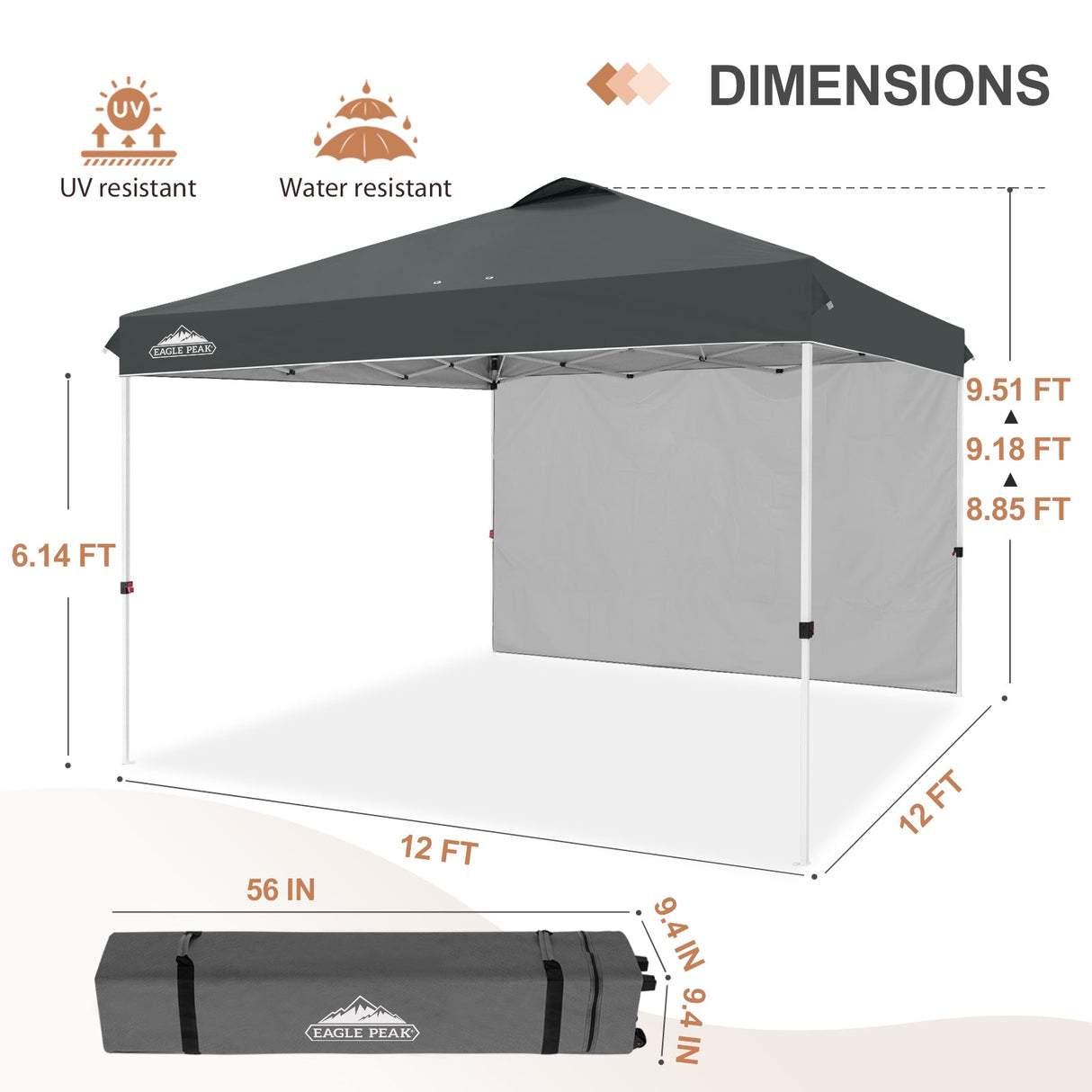 12x12 Commercial Heavy Duty Pop up Canopy with 1 Sidewall - Eagle Peak Custom Canopy Tent