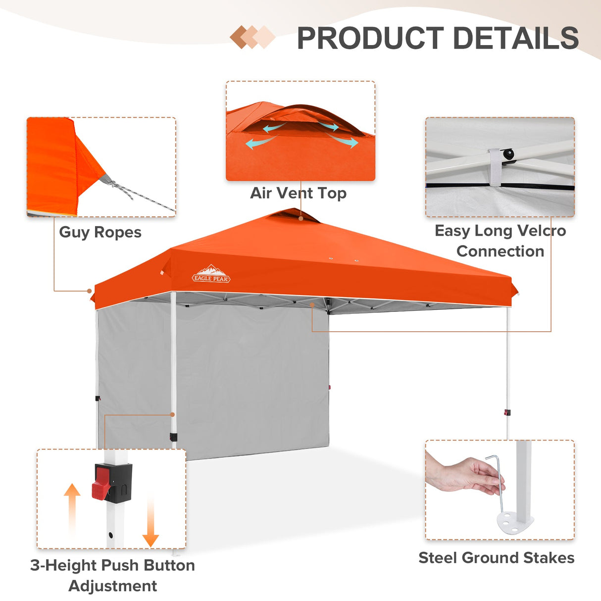 12x12 Commercial Heavy Duty Pop up Canopy with 1 Sidewall - Eagle Peak Custom Canopy Tent