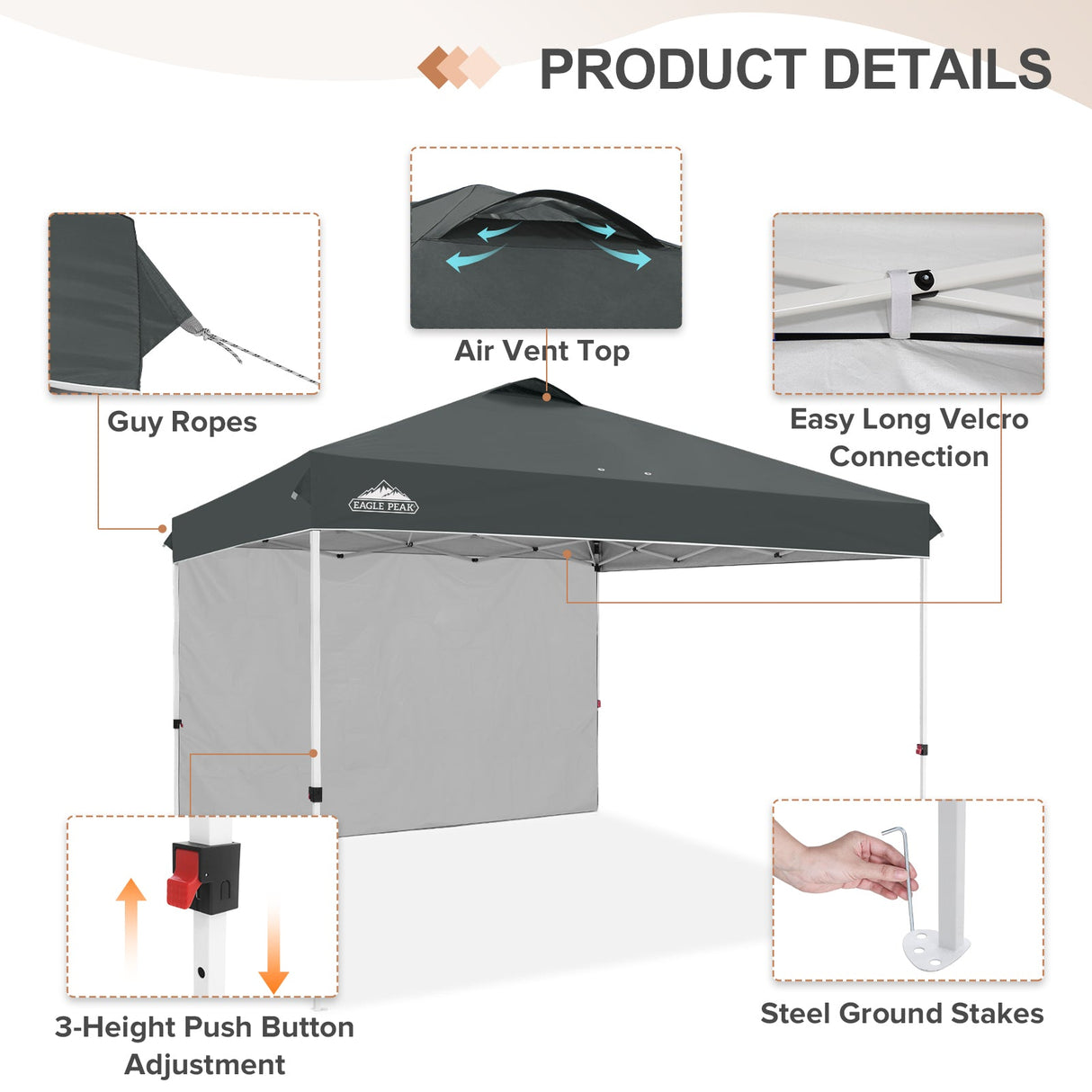 12x12 Commercial Heavy Duty Pop up Canopy with 1 Sidewall - Eagle Peak Custom Canopy Tent