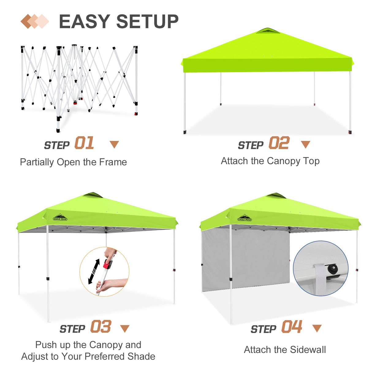 12x12 Commercial Heavy Duty Pop up Canopy with 1 Sidewall - Eagle Peak Custom Canopy Tent