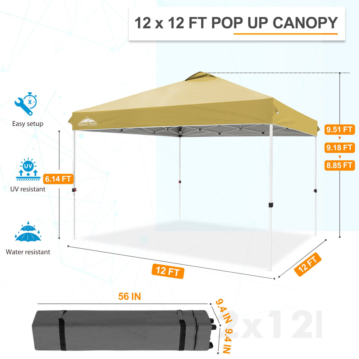 12x12 ft Pop Up Canopy Tent - Eagle Peak Custom Canopy Tent