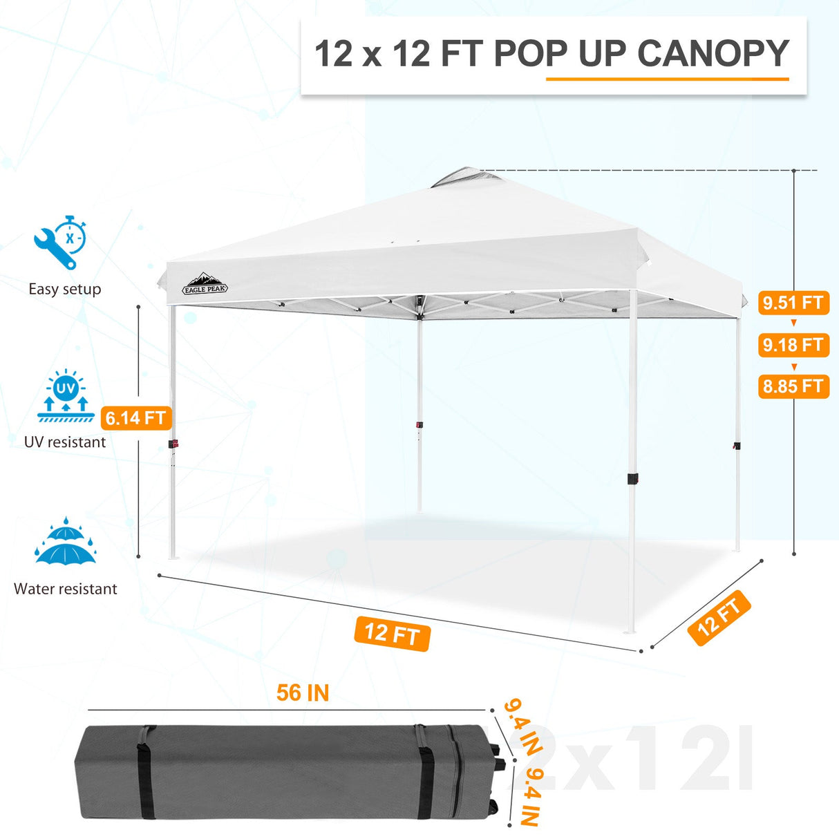 12x12 ft Pop Up Canopy Tent - Eagle Peak Custom Canopy Tent