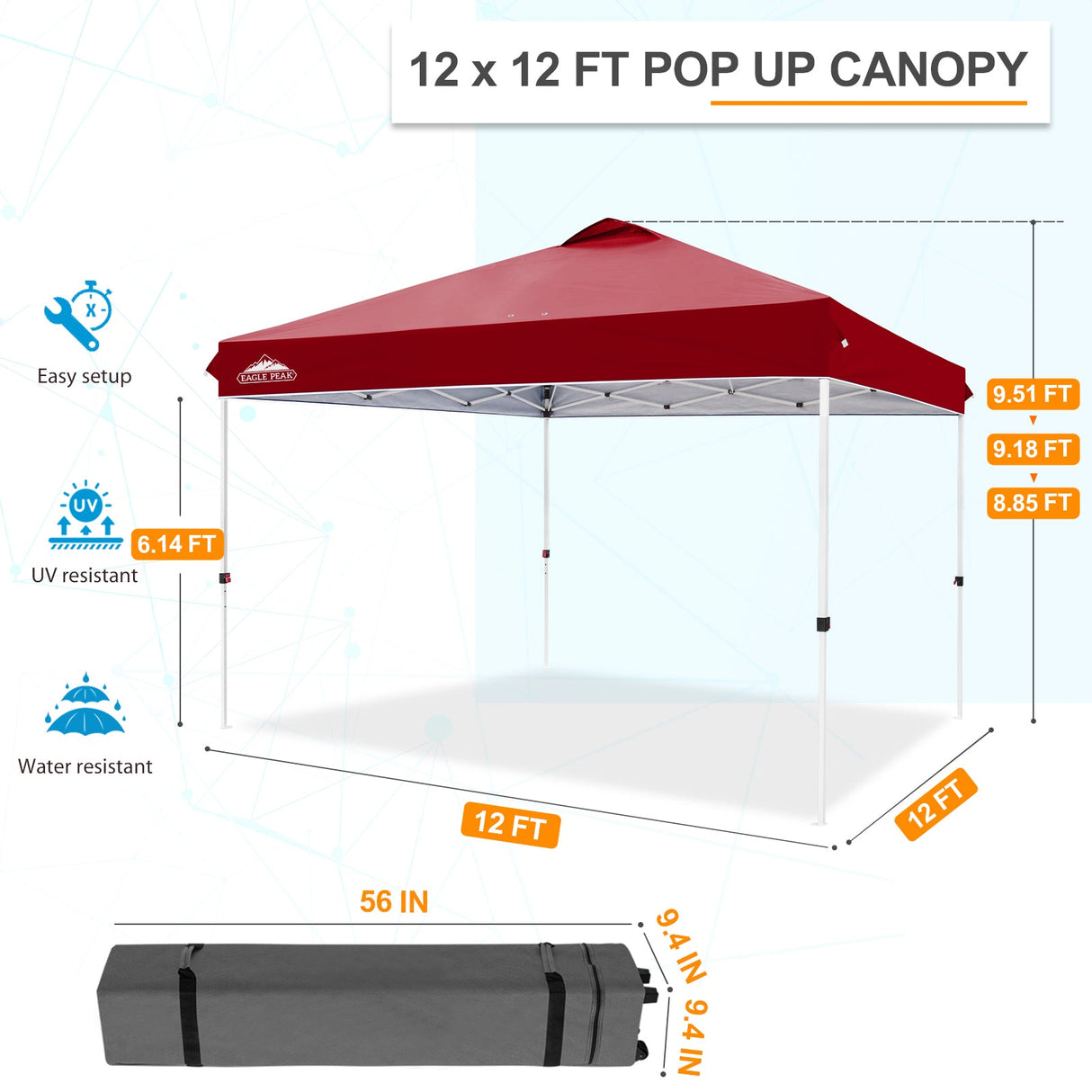 12x12 ft Pop Up Canopy Tent - Eagle Peak Custom Canopy Tent