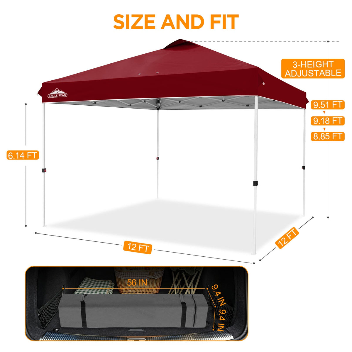 12x12 Pop Up Canopy Tent Easy Up Canopy Outdoor - Eagle Peak®