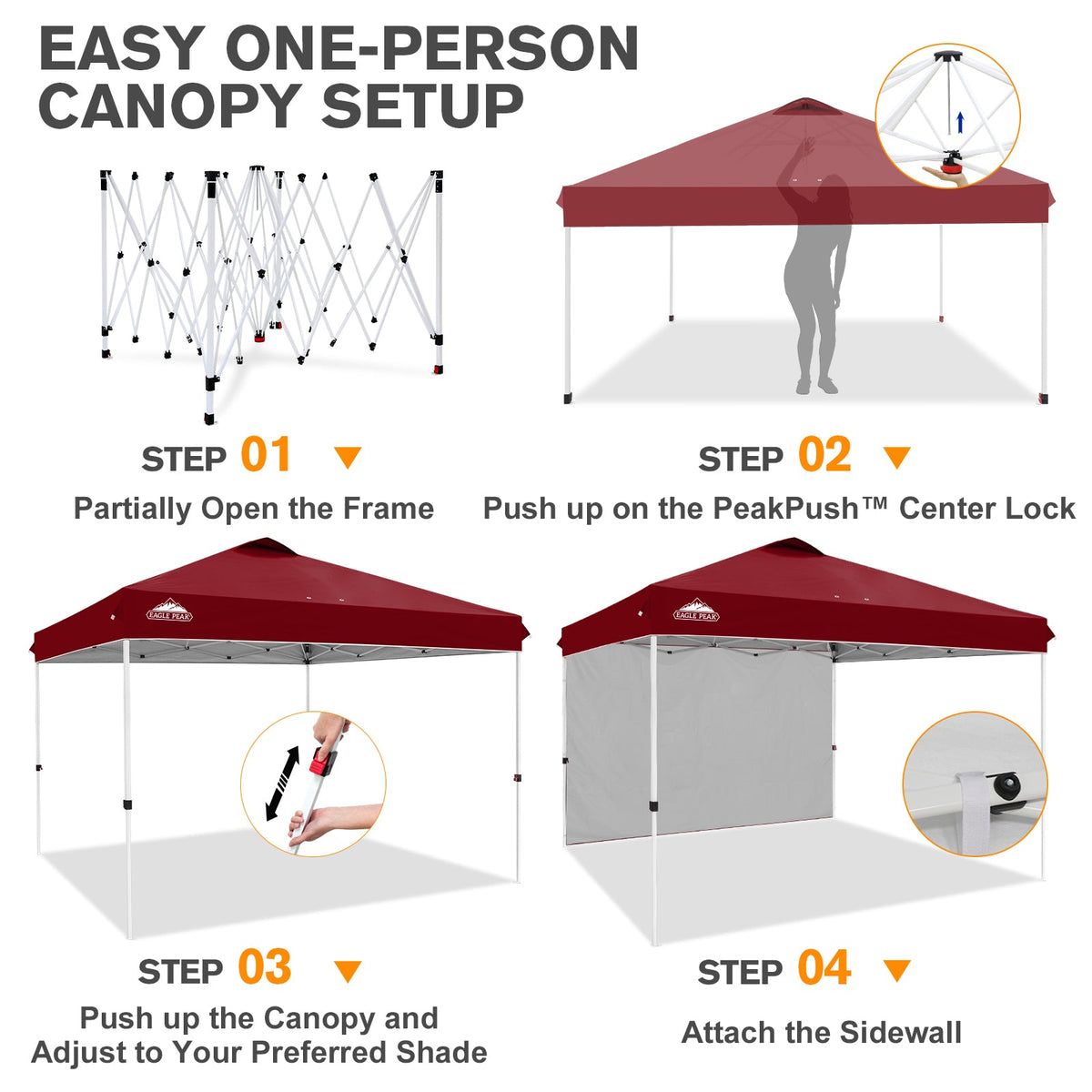 12x12 Pop Up Canopy Tent with 1 Sidewall - Eagle Peak®