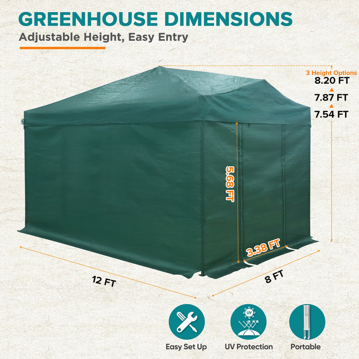 12x8 Portable Large Walk - in Pop Up Greenhouse - Eagle Peak Custom Canopy Tent