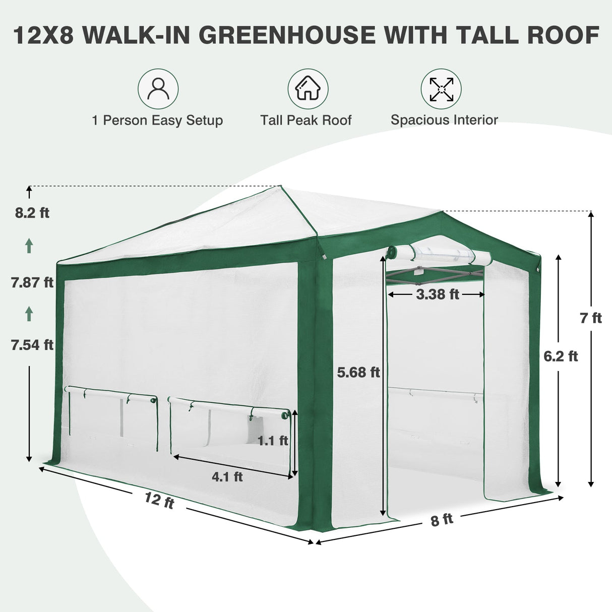 12x8 Portable Walk in Greenhouse with Polyester Reinforced Corners - Eagle Peak Custom Canopy Tent