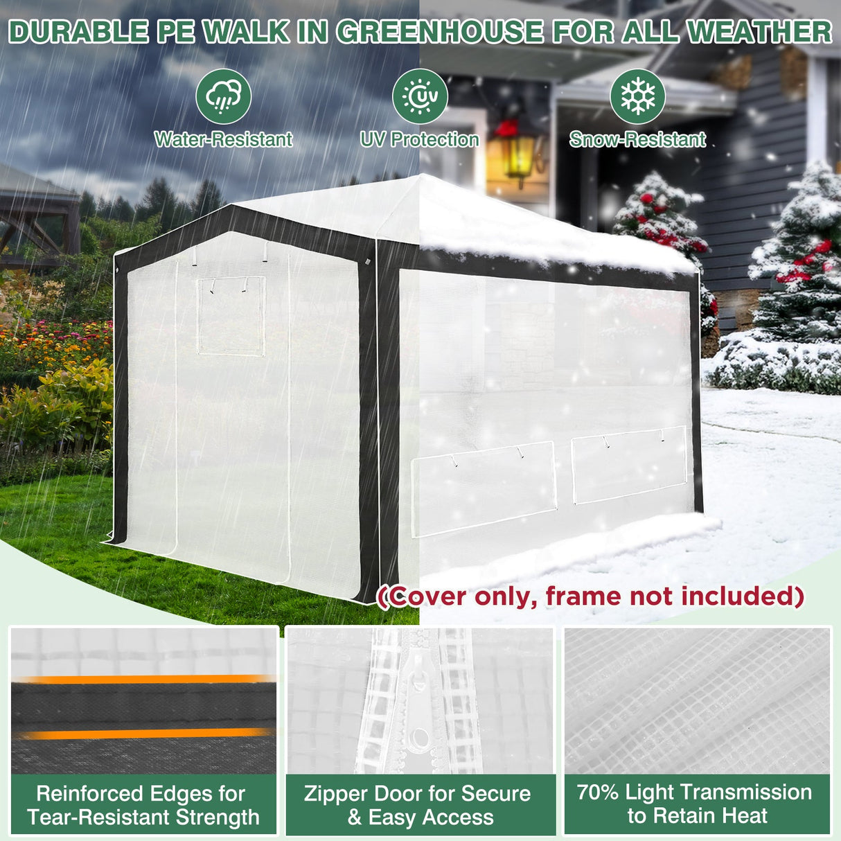 12X8 Replacement Top cover of Walk in Greenhouse with Polyester Reinforced Corners - Eagle Peak Custom Canopy Tent