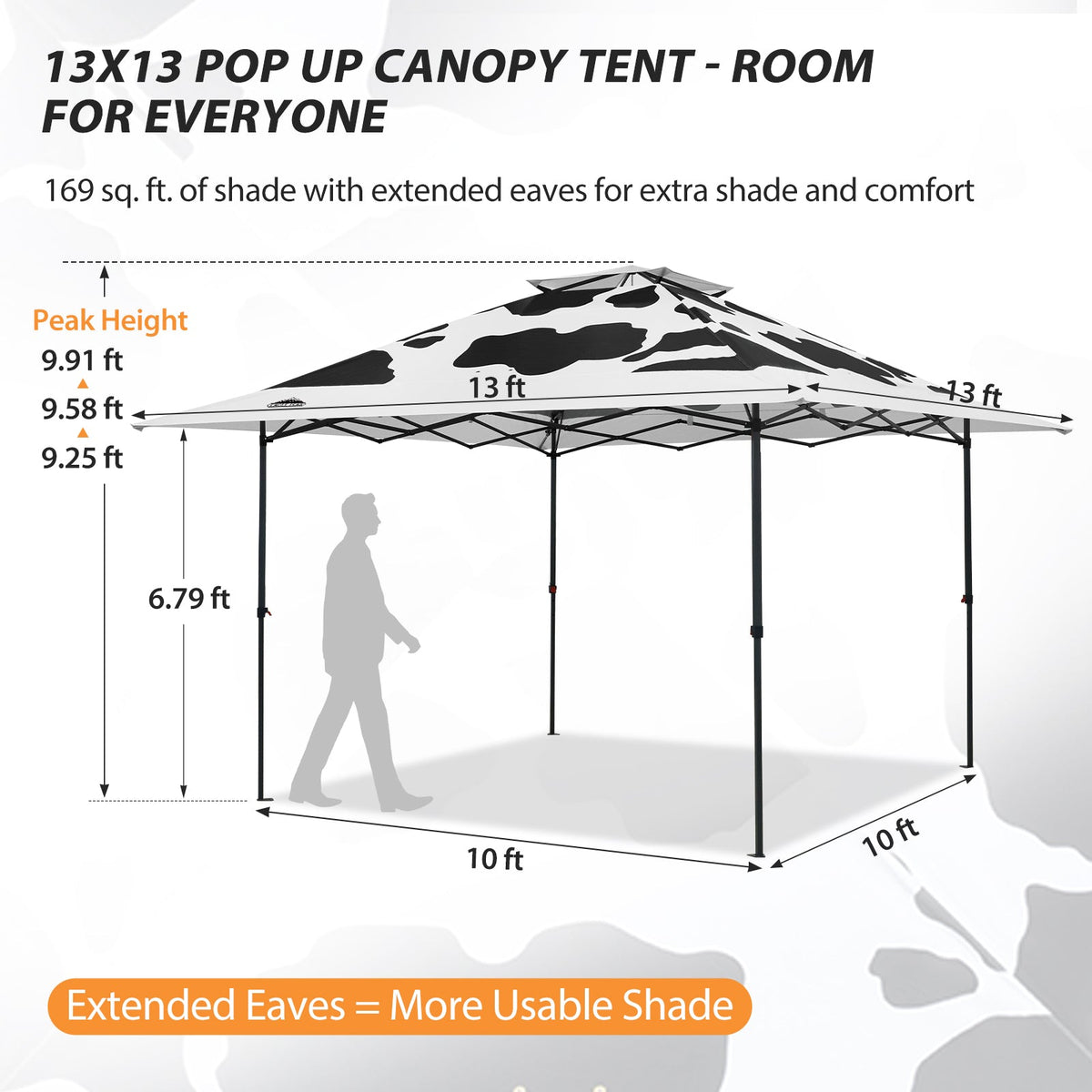 13x13 Pop Up Canopy Tent, Auto Extended Eaves - Eagle Peak®