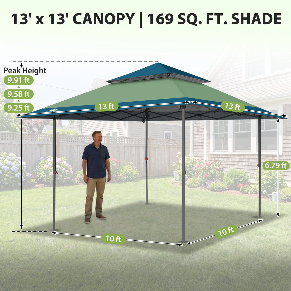 13x13 Pop Up Canopy Tent, Auto Extended Eaves - Eagle Peak®