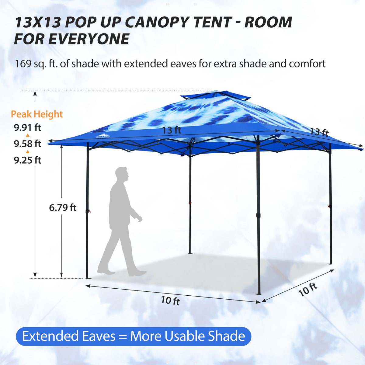 13x13 Pop Up Canopy Tent, Auto Extended Eaves - Eagle Peak®