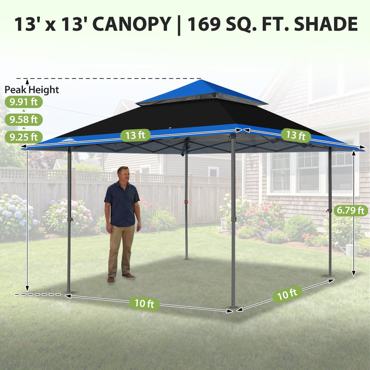 13x13 Pop Up Canopy Tent, Auto Extended Eaves - Eagle Peak®
