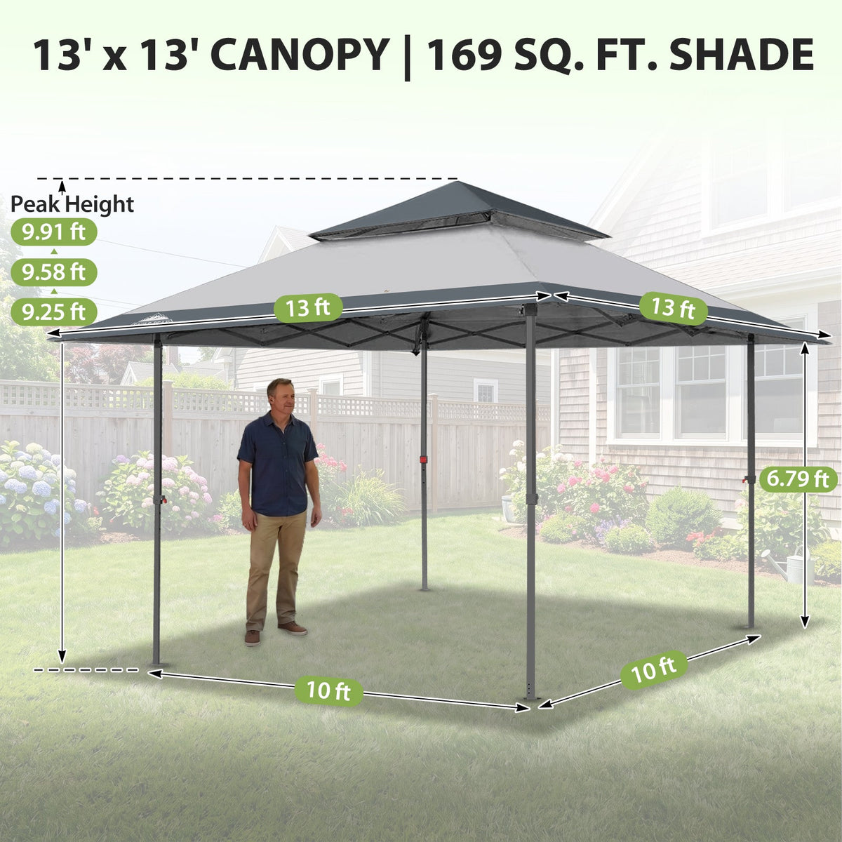 13x13 Pop Up Canopy Tent, Auto Extended Eaves - Eagle Peak®