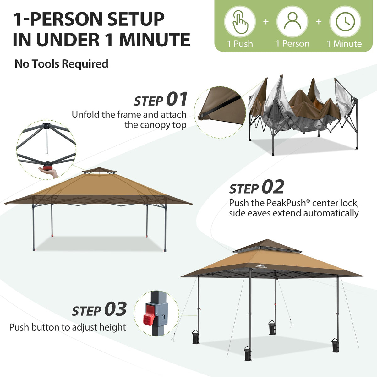 13x13 Pop Up Canopy Tent, Auto Extended Eaves - Eagle Peak®