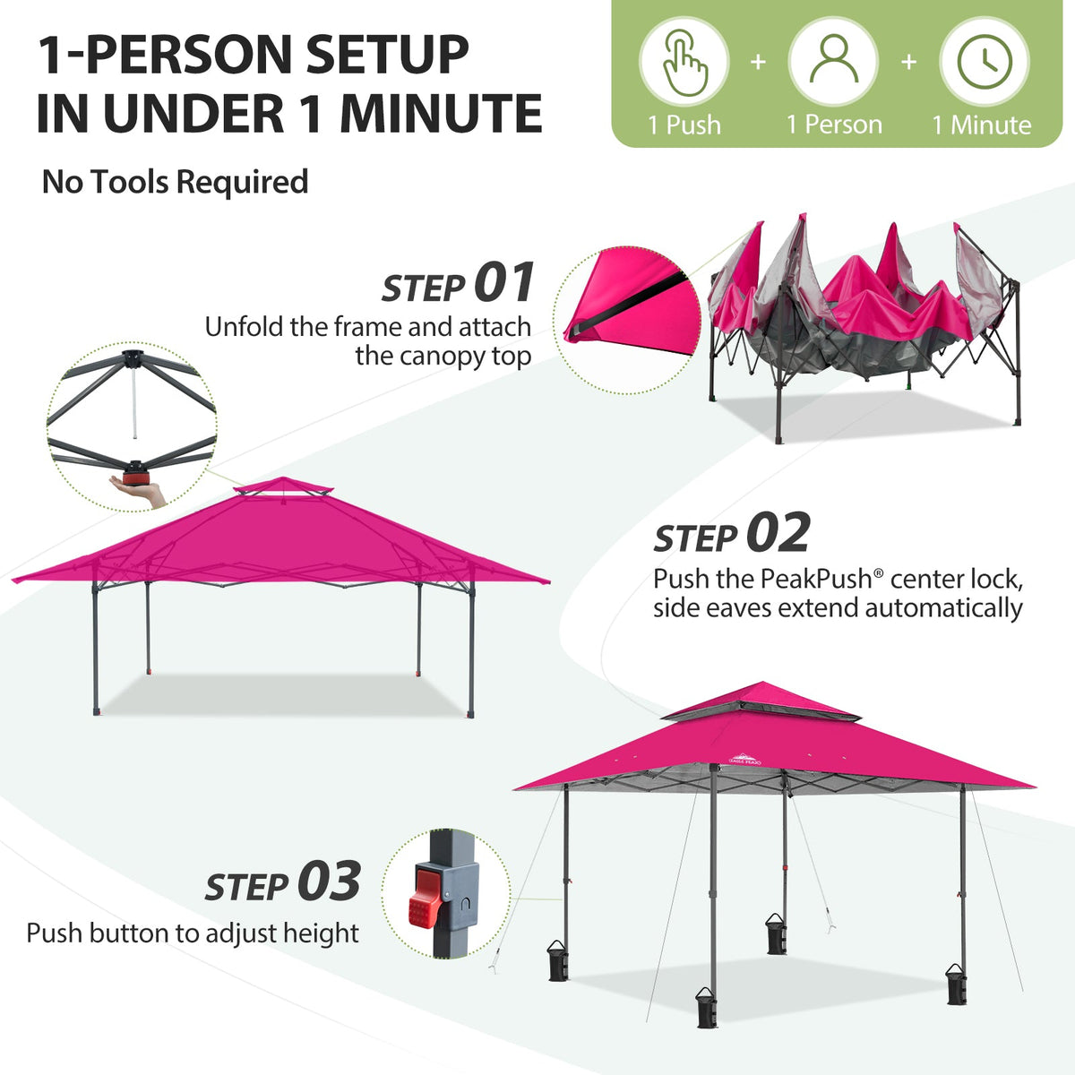 13x13 Pop Up Canopy Tent, Auto Extended Eaves - Eagle Peak®