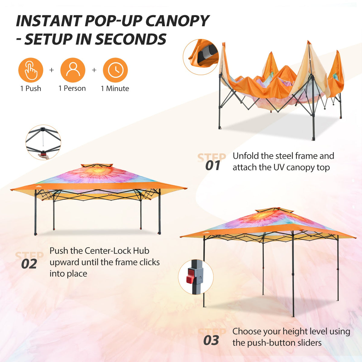 13x13 Pop Up Canopy Tent, Auto Extended Eaves - Eagle Peak®