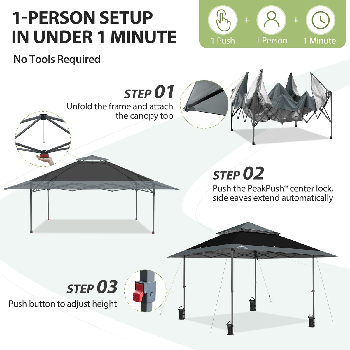 13x13 Pop Up Canopy Tent, Auto Extended Eaves - Eagle Peak®