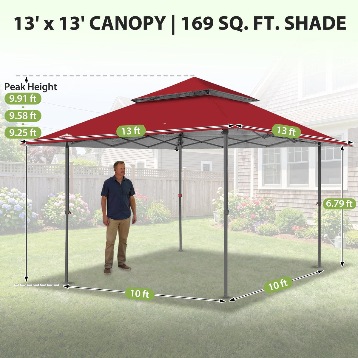 13x13 Pop Up Canopy Tent, Auto Extended Eaves - Eagle Peak®