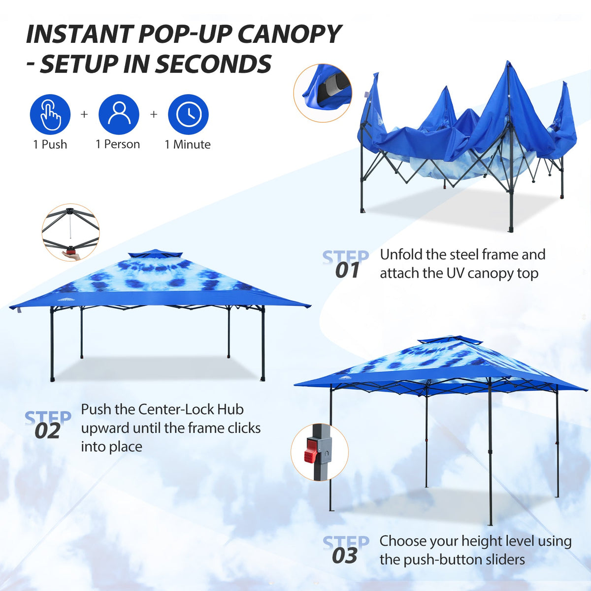 13x13 Pop Up Canopy Tent, Auto Extended Eaves - Eagle Peak®