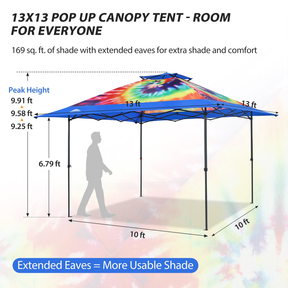 13x13 Pop Up Canopy Tent, Auto Extended Eaves - Eagle Peak®