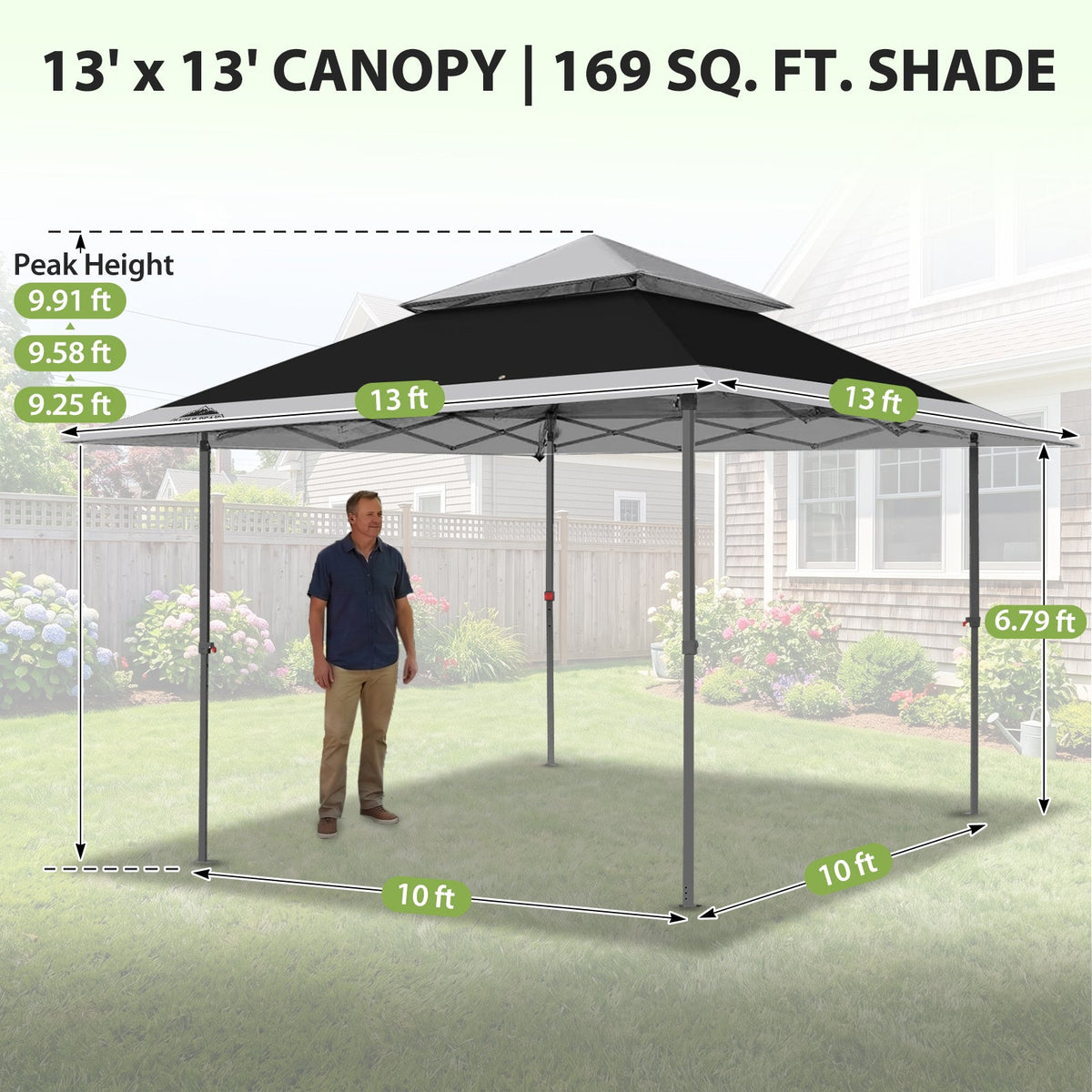 13x13 Pop Up Canopy Tent, Auto Extended Eaves - Eagle Peak®