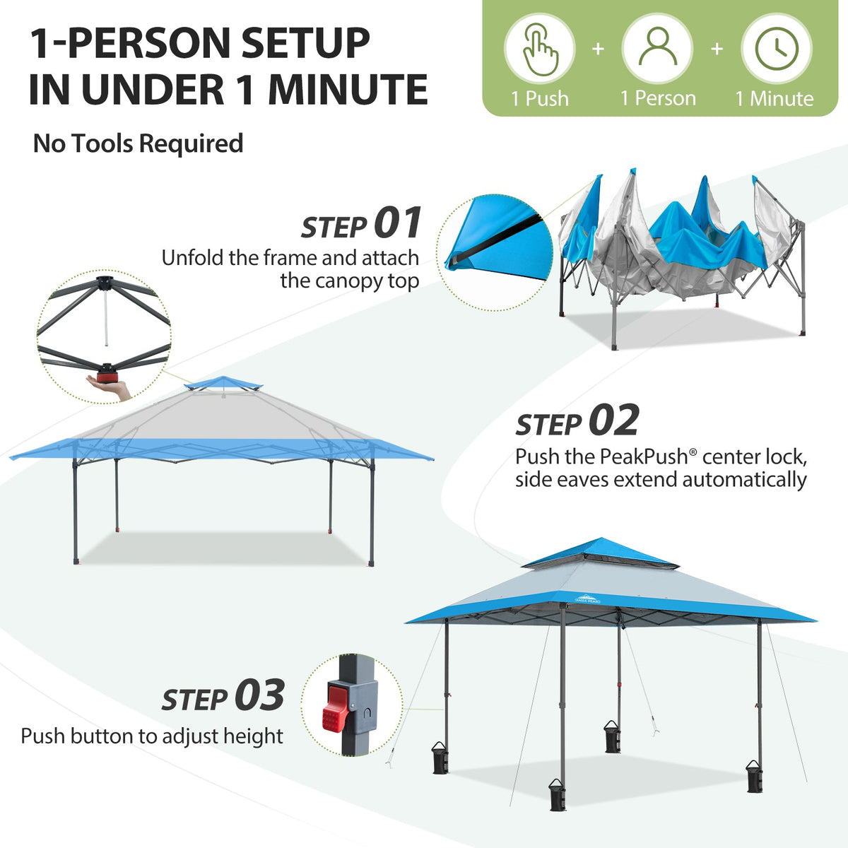 13x13 Pop Up Canopy Tent, Auto Extended Eaves - Eagle Peak®